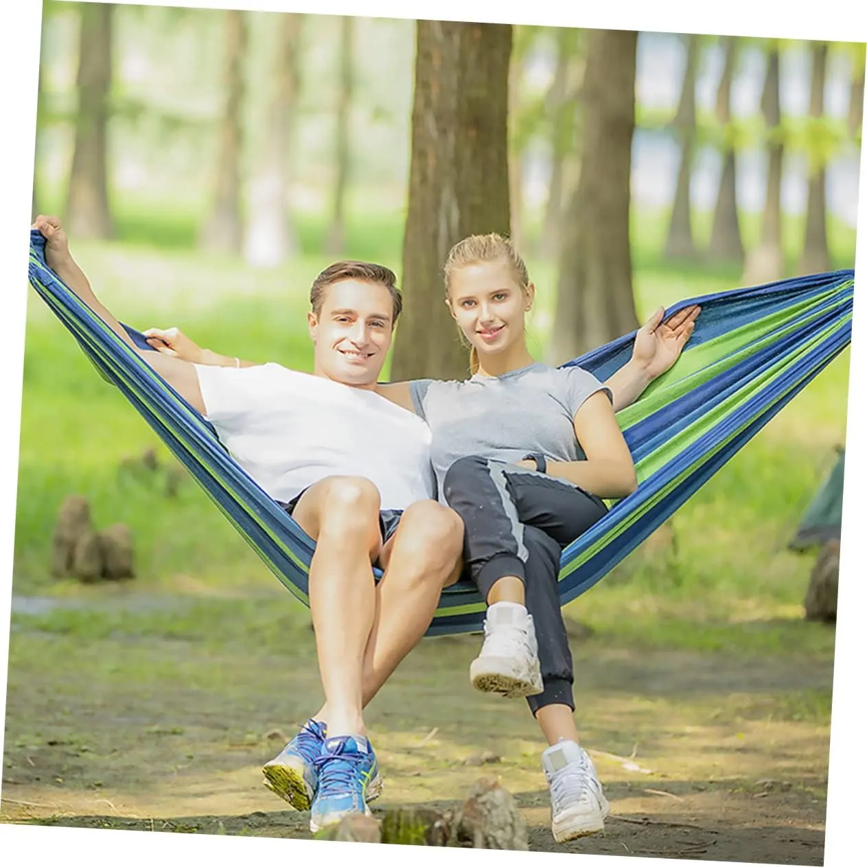 VANZACK 1Pc Double Thickened Canvas Swing Hammock Outdoor Camping Hanging Sleeping Bed Lightweight Blue Includes Two Binding Ropes for Camping Travel and Relaxation