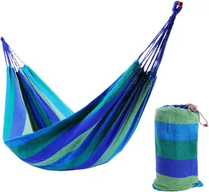 VANZACK 1Pc Double Thickened Canvas Swing Hammock Outdoor Camping Hanging Sleeping Bed Lightweight Blue Includes Two Binding Ropes for Camping Travel and Relaxation