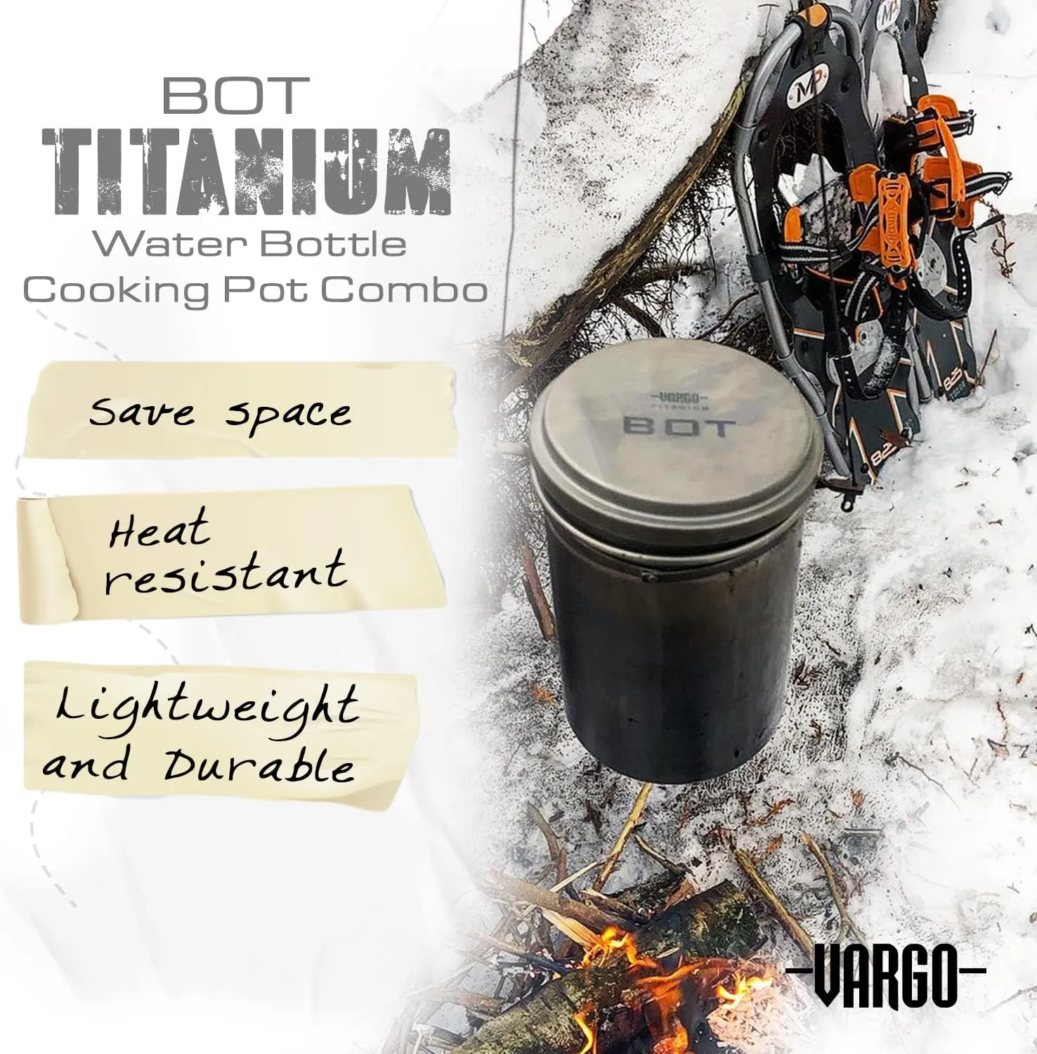 Vargo Titanium BOT Series | 1 Liter (34 oz.) Ultralight Water Bottle Cooking Pot Weighs 147 grams (5.2 oz.) | Backpacking Camping Multipurpose