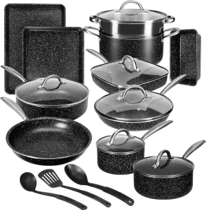 VECELO 20pcs Pots and Pans Set Non Stick, Kitchen Induction Cookware Nonstick, Saucepans, Utensil For Cooking(PFOS, PFOA Free), Dishwasher & Oven Safe, Ideal Gift for Housewarming or Wedding, Black