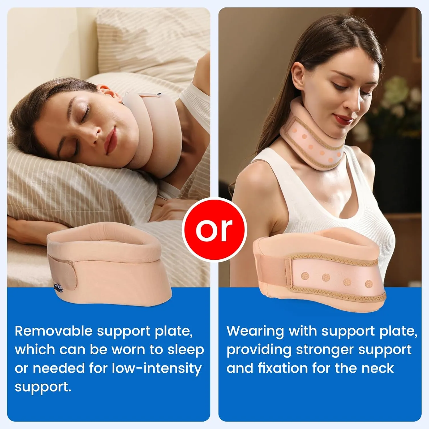 Velpeau Neck Brace for Neck Pain and Support -Soft Cervical Collar for Sleeping, Snoozing, Sleeping Upright, Anti-Snoring, Sleep Apnea for Women & Men (Khaki, Dual-purpose Version, XL: 16.5-18.7"/4")