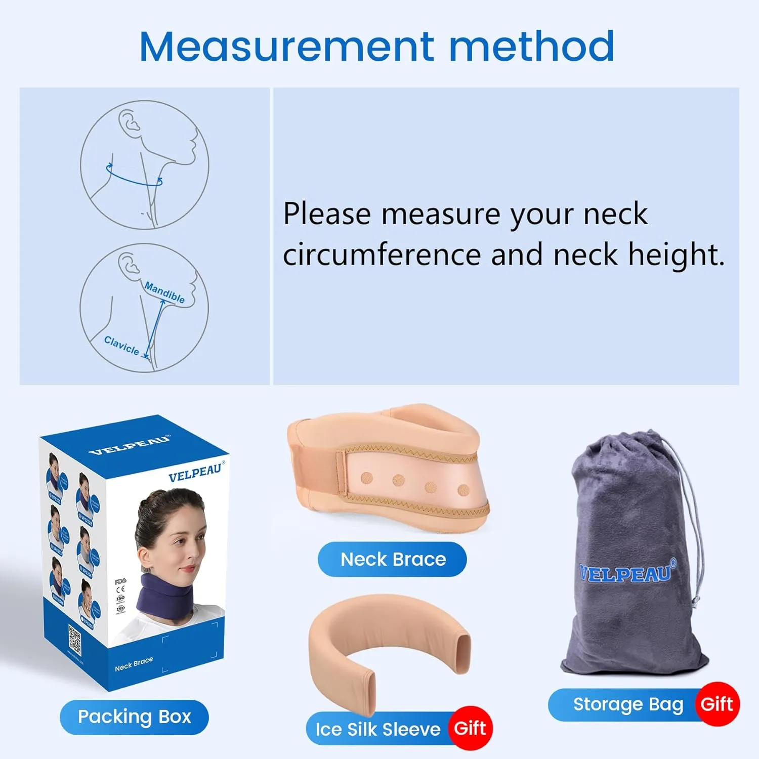 Velpeau Neck Brace for Neck Pain and Support -Soft Cervical Collar for Sleeping, Snoozing, Sleeping Upright, Anti-Snoring, Sleep Apnea for Women & Men (Khaki, Dual-purpose Version, XL: 16.5-18.7"/4")