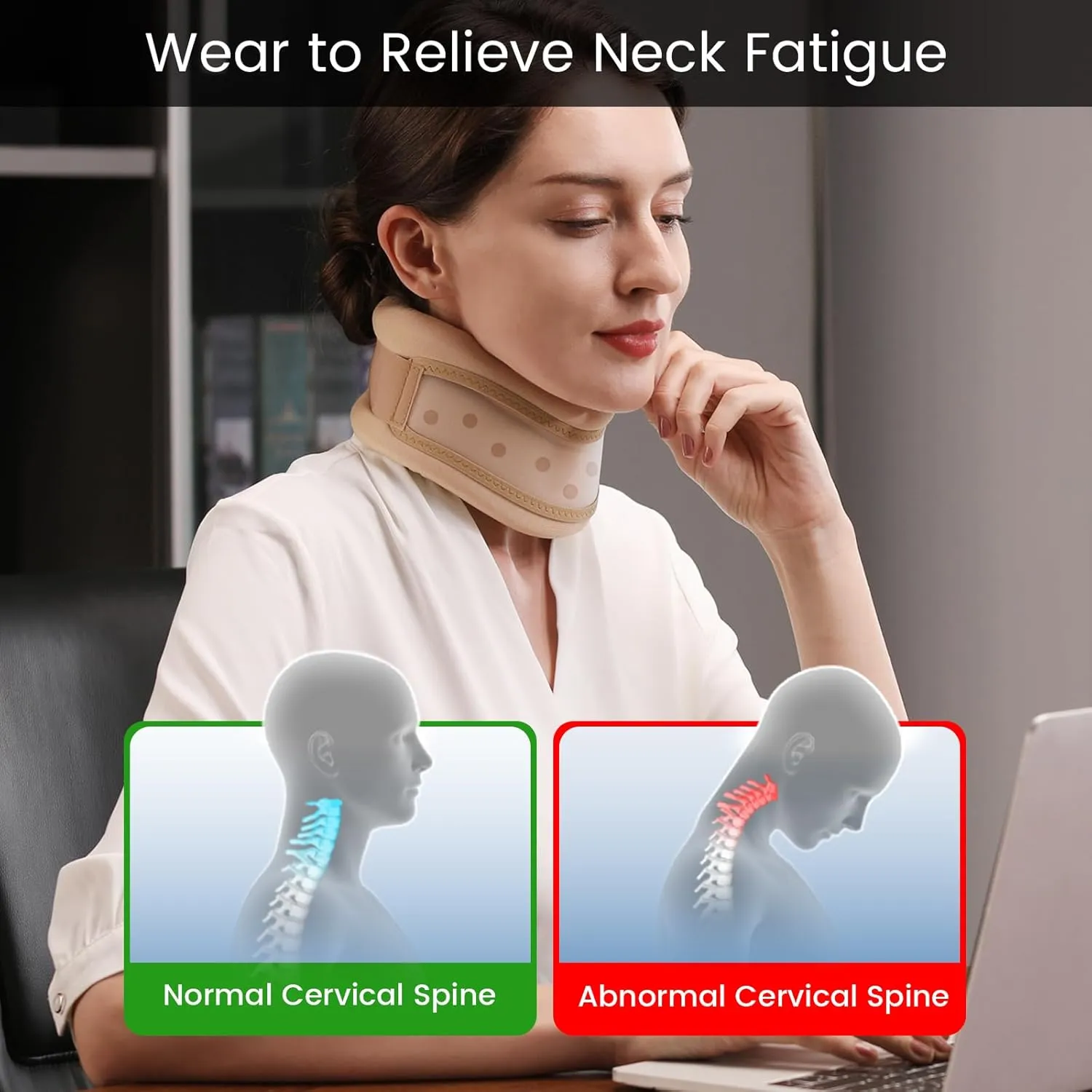 Velpeau Neck Brace for Neck Pain and Support -Soft Cervical Collar for Sleeping, Snoozing, Sleeping Upright, Anti-Snoring, Sleep Apnea for Women & Men (Khaki, Dual-purpose Version, XL: 16.5-18.7"/4")