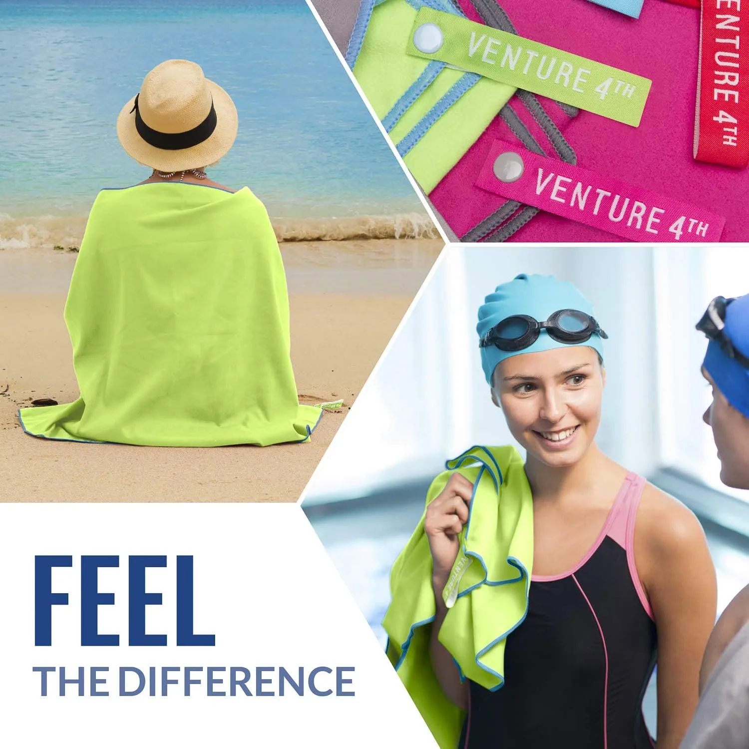 VENTURE 4TH Quick Dry Travel Towel - Fast Drying Ultra Soft Microfiber Towels - Essential for Camping, Backpacking, Yoga, Swimming, Gym, Sports and Beach - 3 Compact Sizes