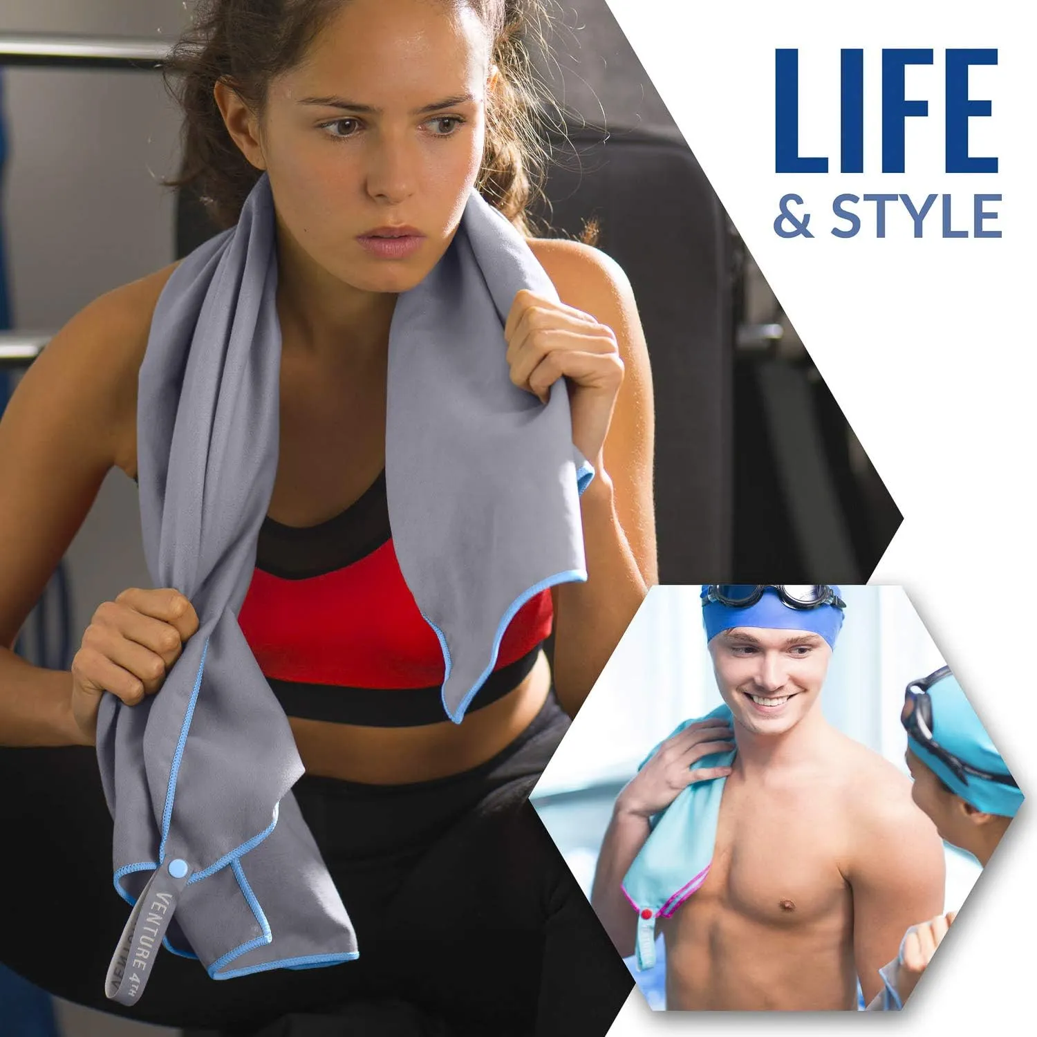 VENTURE 4TH Quick Dry Travel Towel - Fast Drying Ultra Soft Microfiber Towels - Essential for Camping, Backpacking, Yoga, Swimming, Gym, Sports and Beach - 3 Compact Sizes