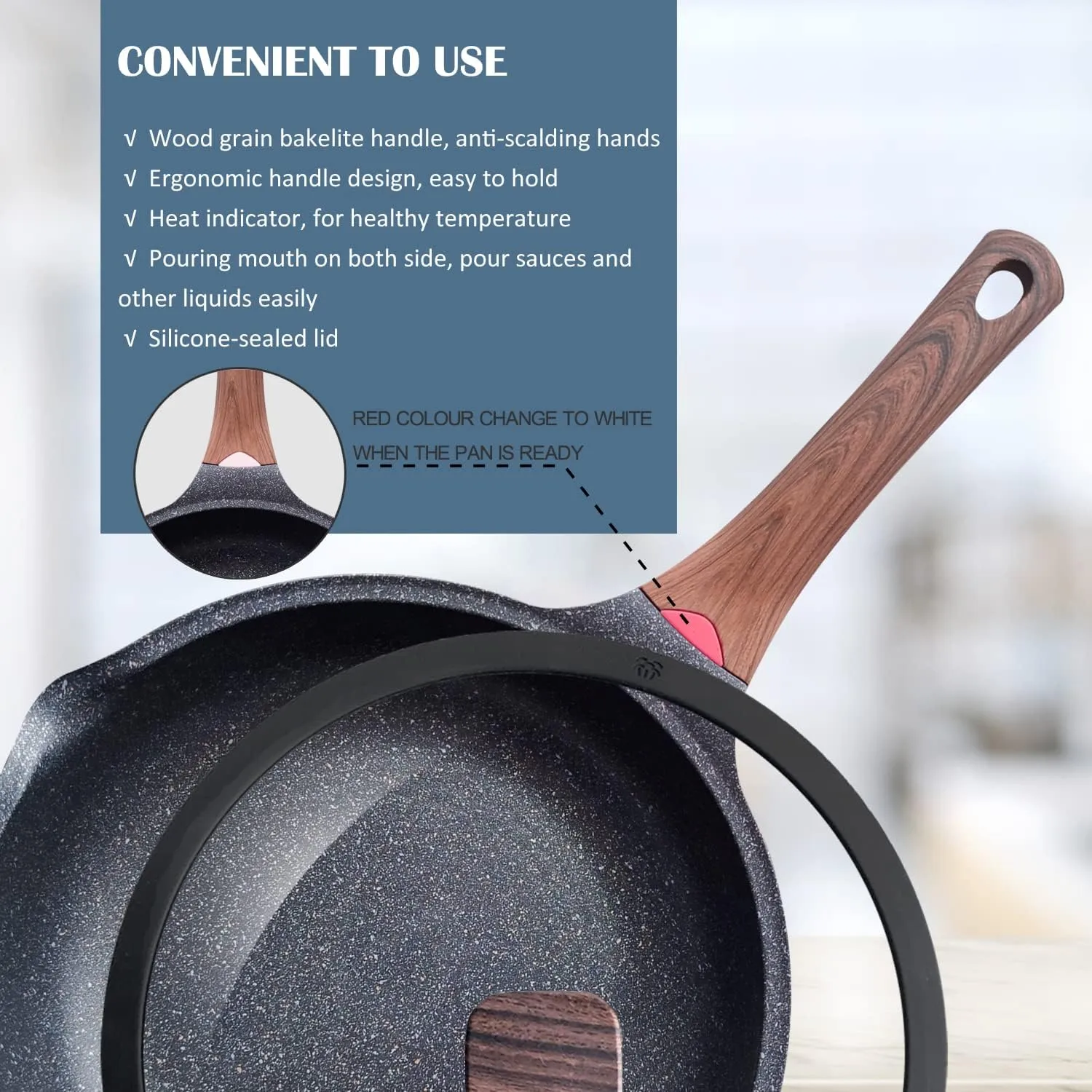 Vinchef Nonstick Deep Frying Pan Skillet with Lid, 11in/5Qt Saute Pan, German 3C  Ceramic Coating Technology, Heat Indicator, Induction Compatible