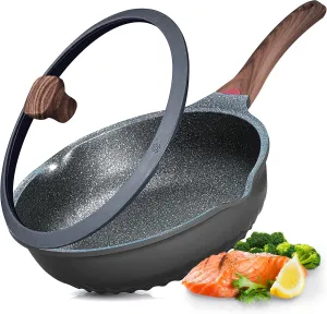 Vinchef Nonstick Deep Frying Pan Skillet with Lid, 11in/5Qt Saute Pan, German 3C  Ceramic Coating Technology, Heat Indicator, Induction Compatible