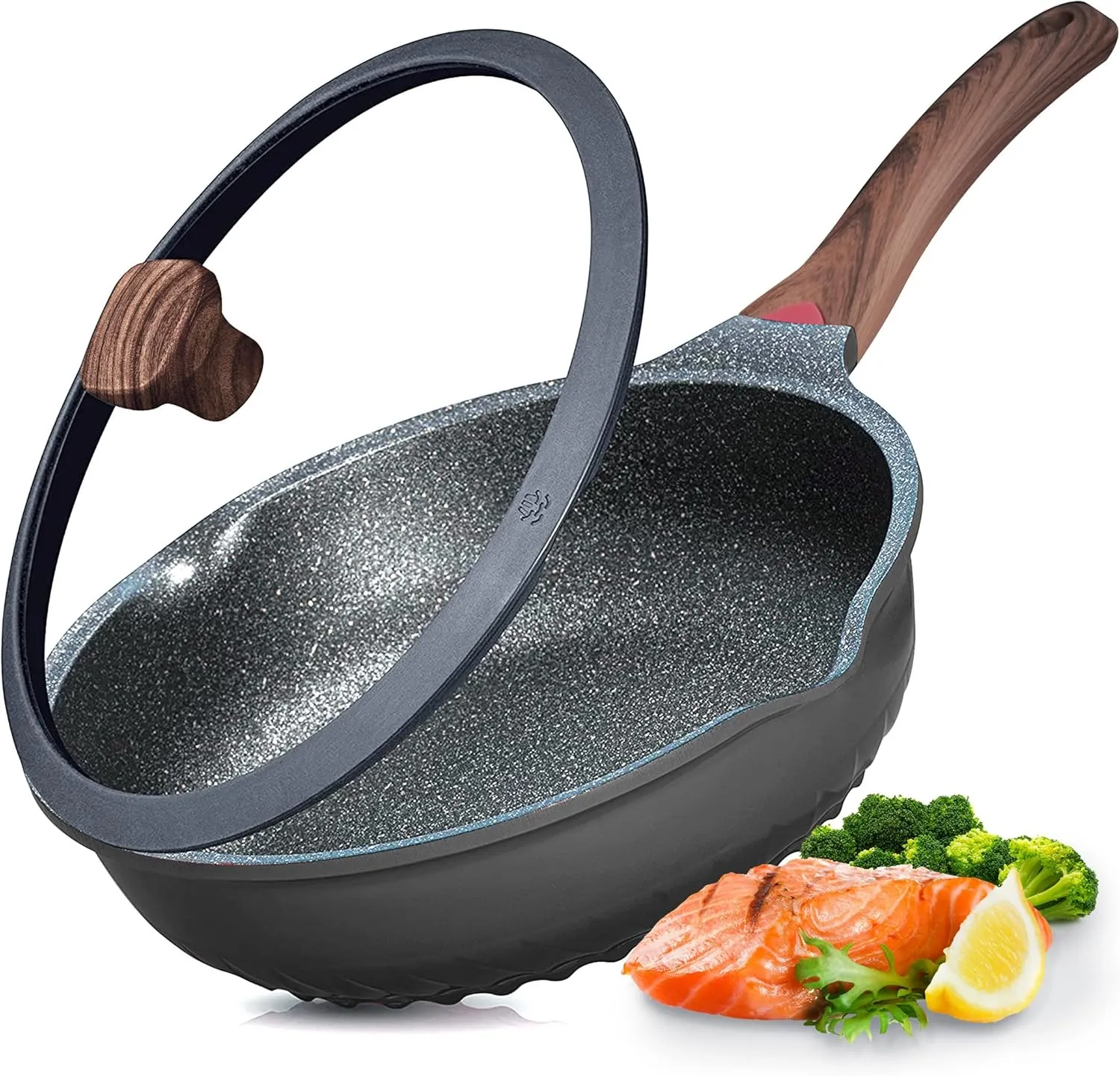 Vinchef Nonstick Deep Frying Pan Skillet with Lid, 11in/5Qt Saute Pan, German 3C  Ceramic Coating Technology, Heat Indicator, Induction Compatible
