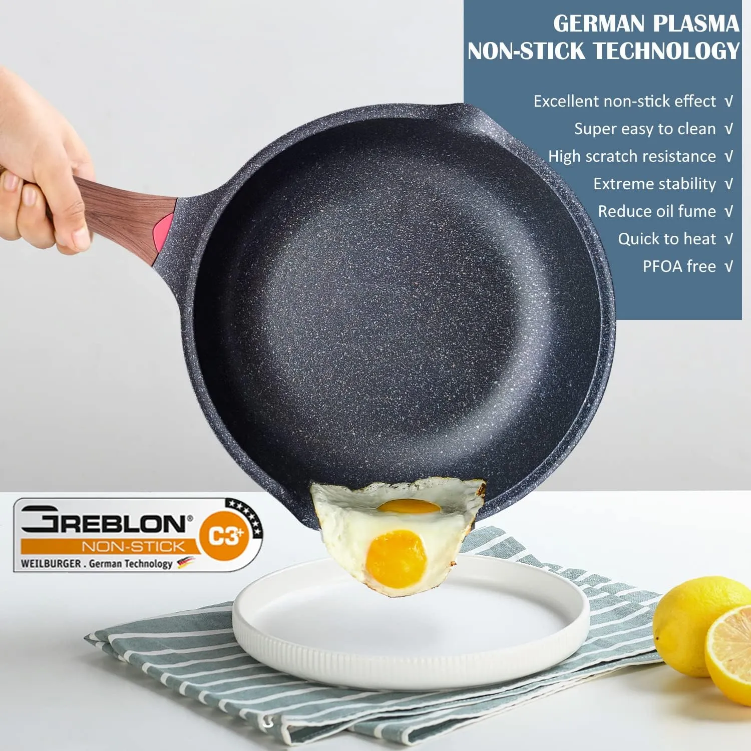Vinchef Nonstick Deep Frying Pan Skillet with Lid, 11in/5Qt Saute Pan, German 3C  Ceramic Coating Technology, Heat Indicator, Induction Compatible