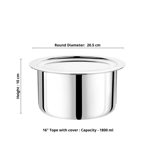 VINOD Doniv Titanium Triply Stainless Steel Tope with Cover 16 cms, 1800 ml Capacity, Induction Friendly