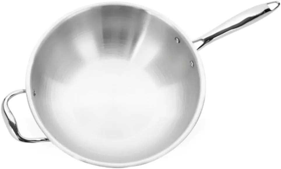 Vinod Titanium Triply Stainless Steel Wok With Side handle, 28 cm Diameter, 4 Liter Capacity, Even Heat Distribution, Induction Compatible, Ideal for Deep Frying and Asian Cuisine, Pack of 1, Silver