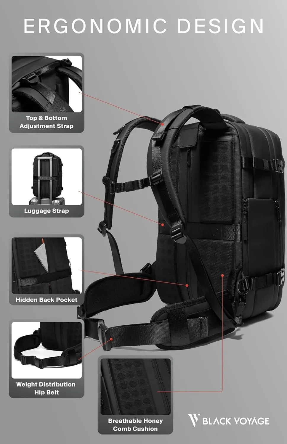 Vortex Vacuum Seal Travel Backpack 60L Exapandable Air Compression System Water Resistant TSA Lock Carry-On Suitcase Luggage Black Zephyr - No Vacuum Pump