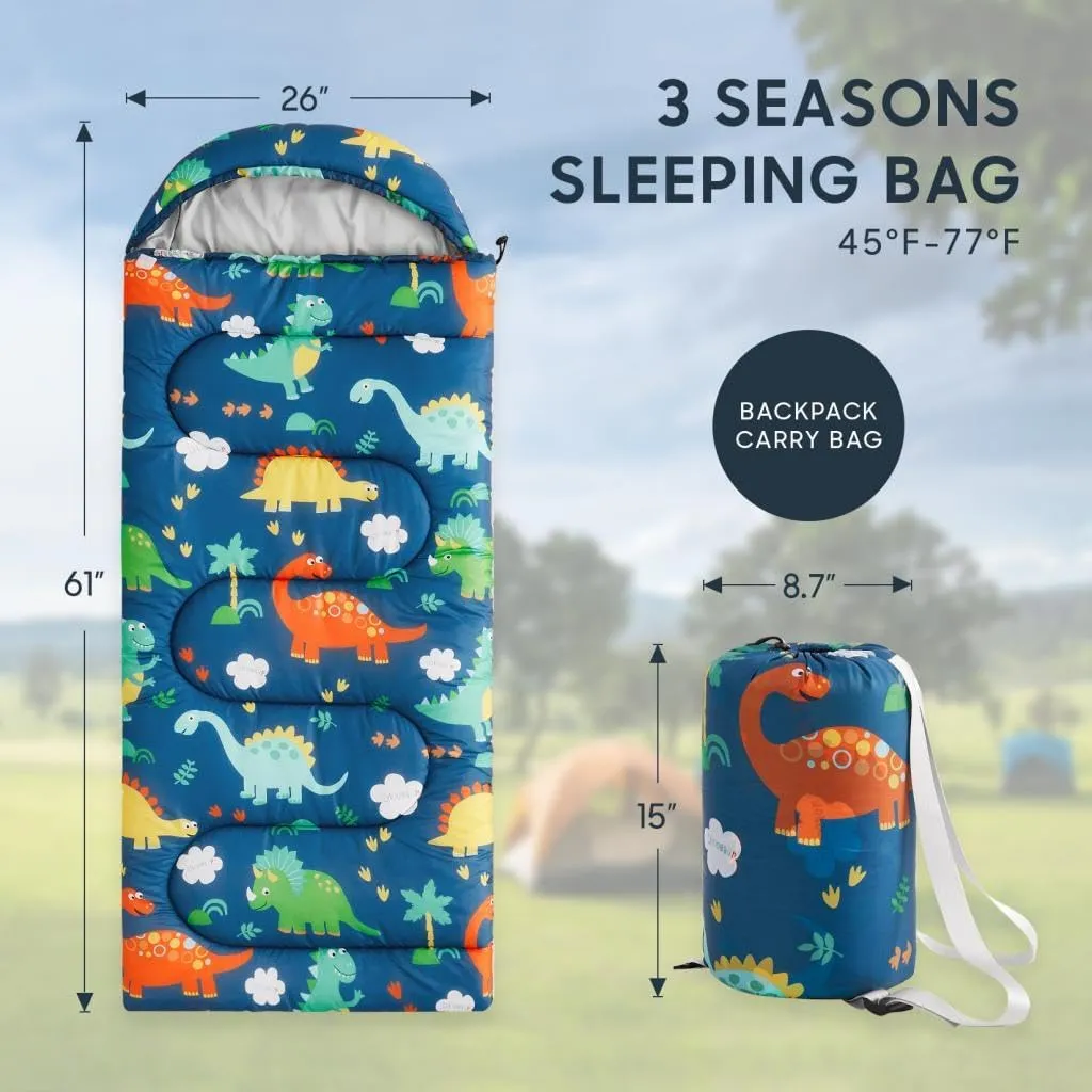 Wake In Cloud - Kids Sleeping Bag for Boys Toddlers, Camping in Warm Cold Weather, Backpacking Lightweight Compact Outdoor Liner for 3 Seasons Summer Spring Fall