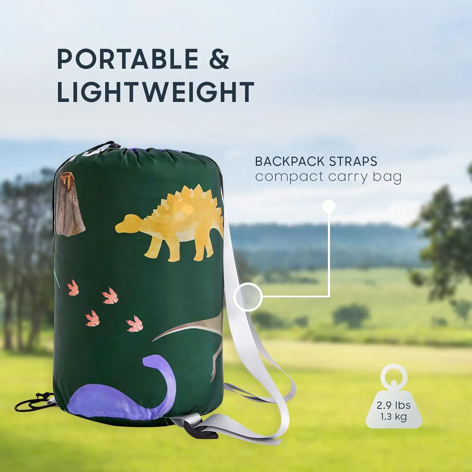 Wake In Cloud - Kids Sleeping Bag for Boys Toddlers, Camping in Warm Cold Weather, Backpacking Lightweight Compact Outdoor Liner for 3 Seasons Summer Spring Fall