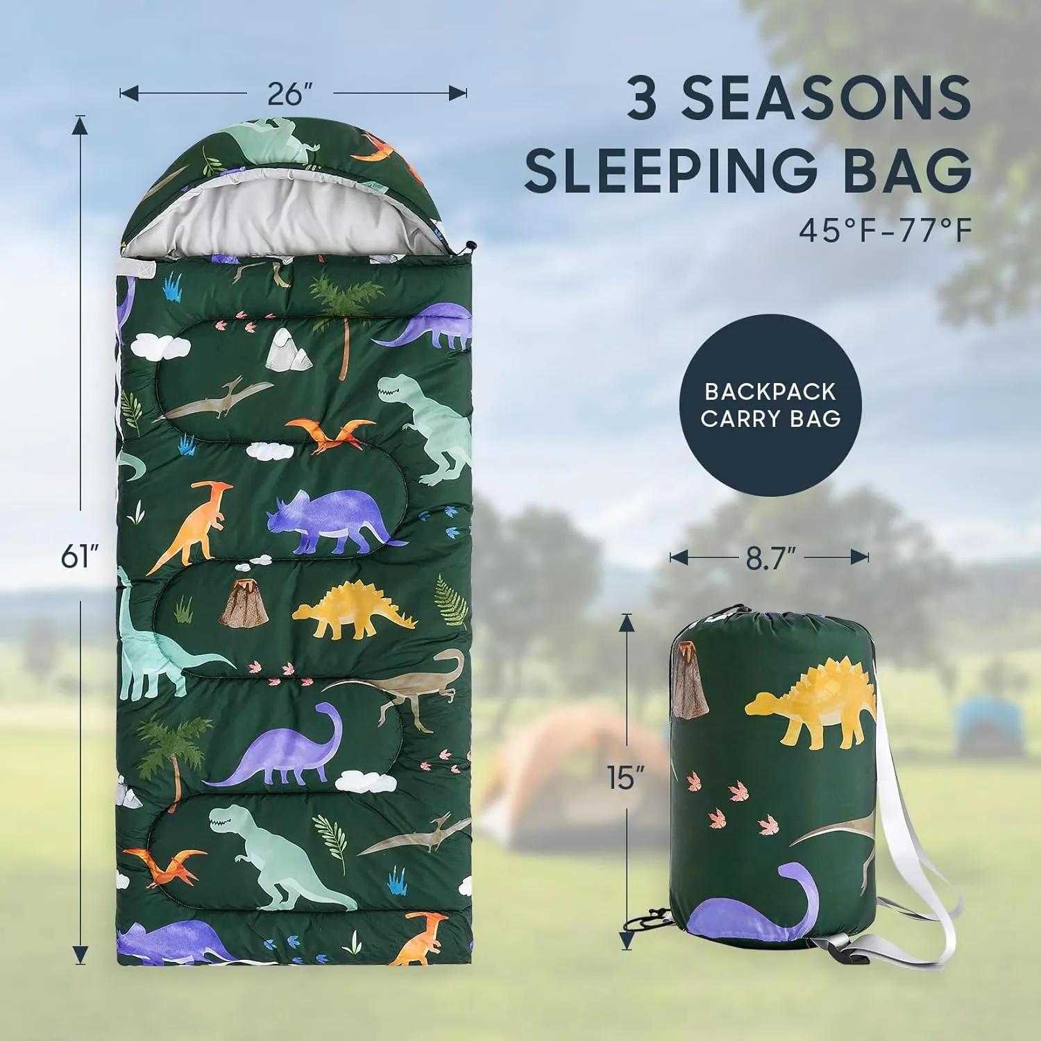Wake In Cloud - Kids Sleeping Bag for Boys Toddlers, Camping in Warm Cold Weather, Backpacking Lightweight Compact Outdoor Liner for 3 Seasons Summer Spring Fall