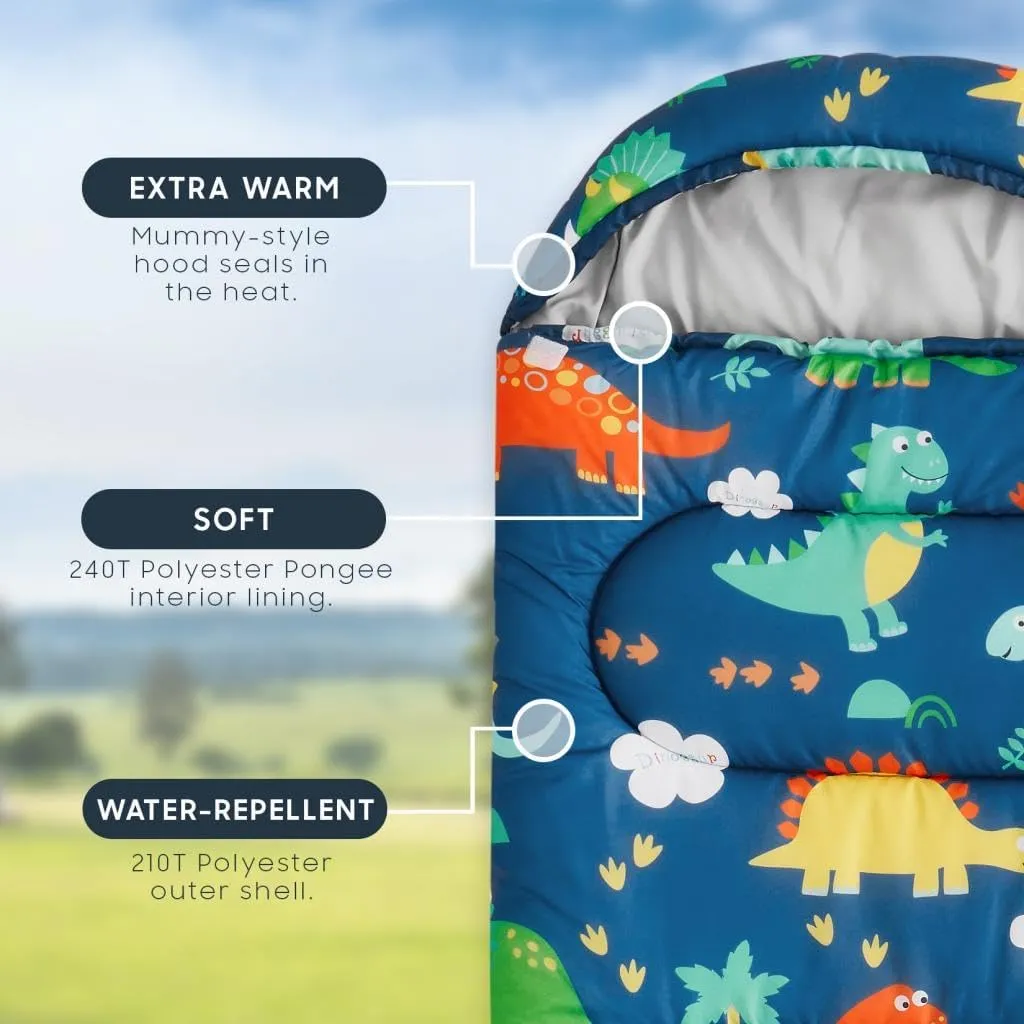 Wake In Cloud - Kids Sleeping Bag for Boys Toddlers, Camping in Warm Cold Weather, Backpacking Lightweight Compact Outdoor Liner for 3 Seasons Summer Spring Fall