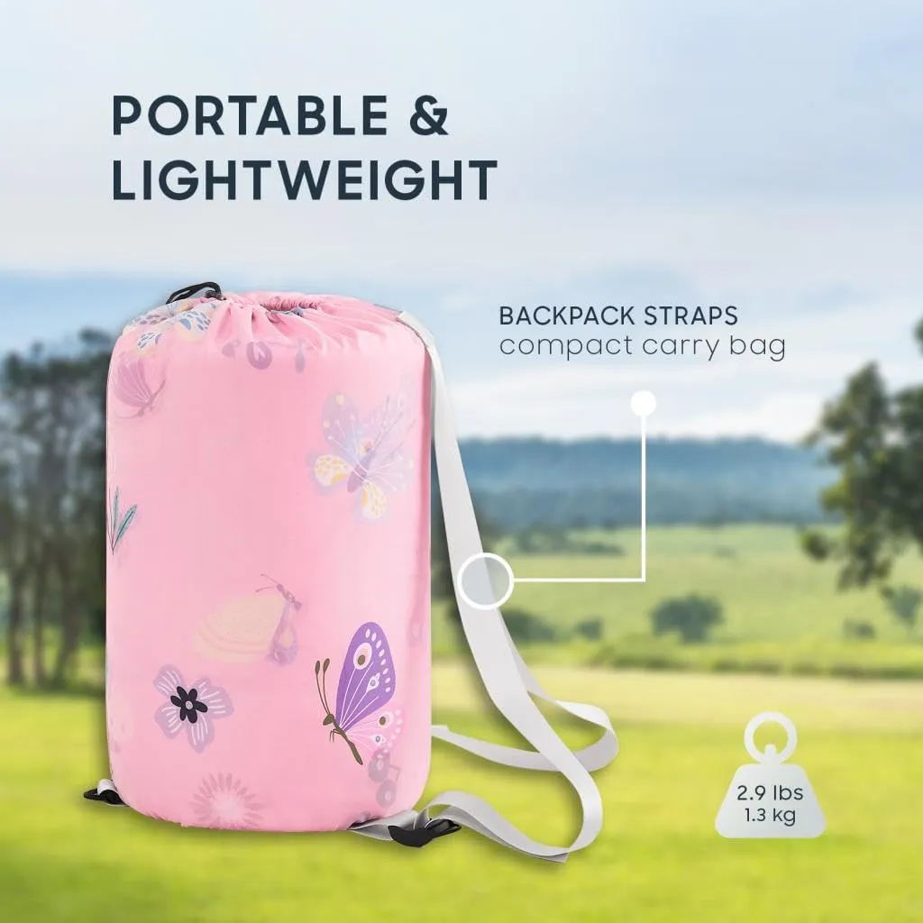 Wake In Cloud - Kids Sleeping Bag for Girls Toddlers, Camping in Warm Cold Weather, Backpacking Lightweight Compact Outdoor Liner for 3 Seasons Summer Spring Fall