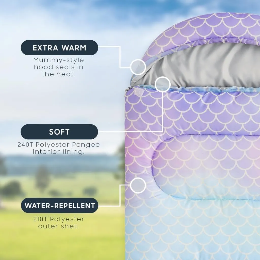 Wake In Cloud - Kids Sleeping Bag for Girls Toddlers, Camping in Warm Cold Weather, Backpacking Lightweight Compact Outdoor Liner for 3 Seasons Summer Spring Fall