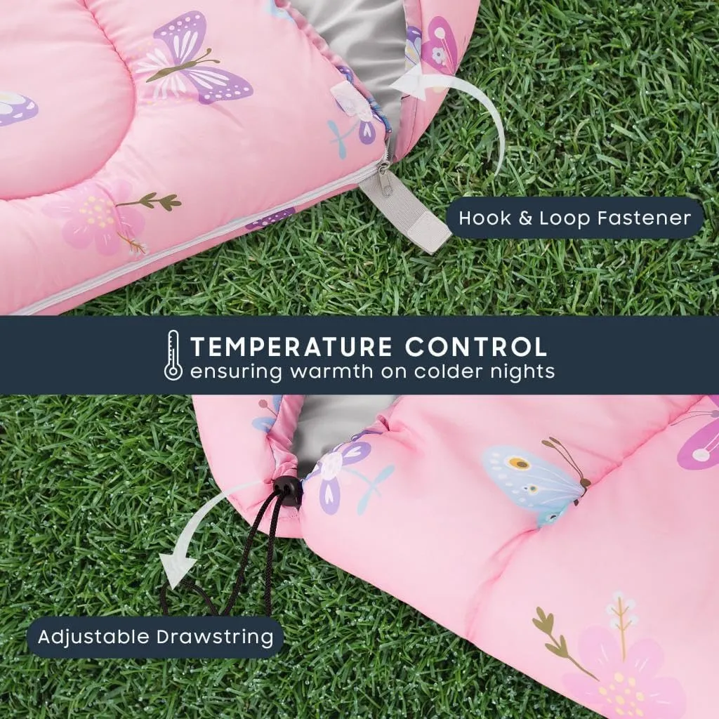 Wake In Cloud - Kids Sleeping Bag for Girls Toddlers, Camping in Warm Cold Weather, Backpacking Lightweight Compact Outdoor Liner for 3 Seasons Summer Spring Fall