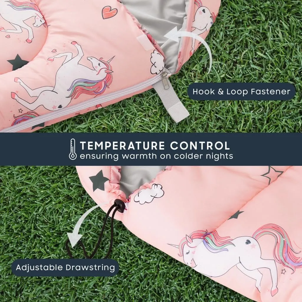 Wake In Cloud - Kids Sleeping Bag for Girls Toddlers, Camping in Warm Cold Weather, Backpacking Lightweight Compact Outdoor Liner for 3 Seasons Summer Spring Fall