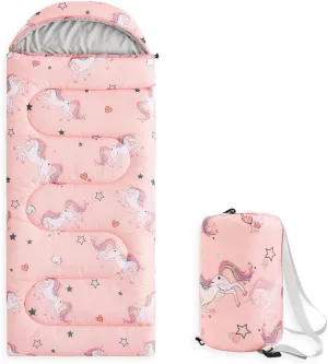 Wake In Cloud - Kids Sleeping Bag for Girls Toddlers, Camping in Warm Cold Weather, Backpacking Lightweight Compact Outdoor Liner for 3 Seasons Summer Spring Fall