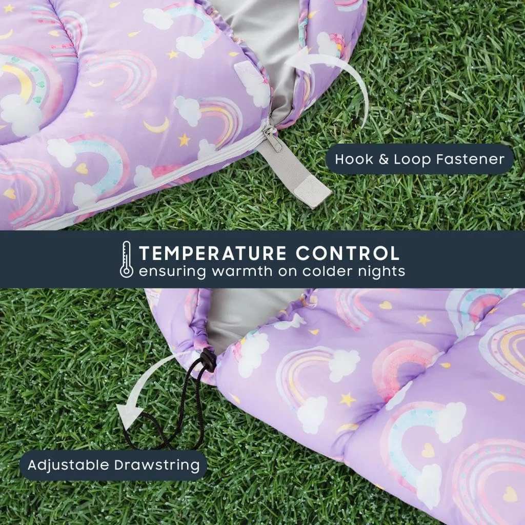 Wake In Cloud - Kids Sleeping Bag for Girls Toddlers, Camping in Warm Cold Weather, Backpacking Lightweight Compact Outdoor Liner for 3 Seasons Summer Spring Fall