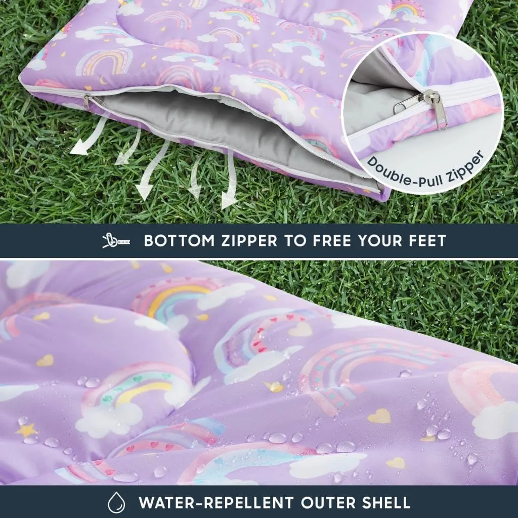 Wake In Cloud - Kids Sleeping Bag for Girls Toddlers, Camping in Warm Cold Weather, Backpacking Lightweight Compact Outdoor Liner for 3 Seasons Summer Spring Fall