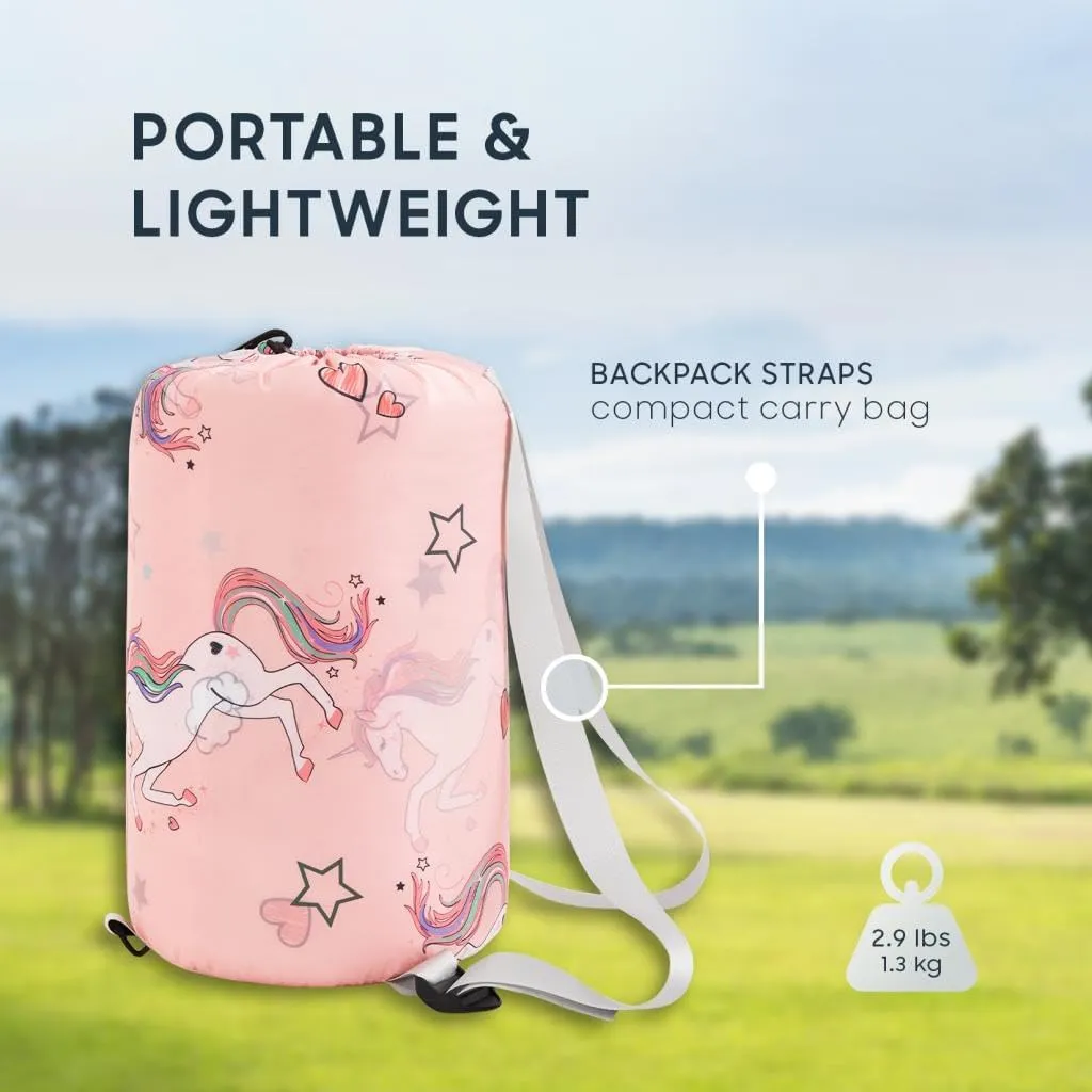 Wake In Cloud - Kids Sleeping Bag for Girls Toddlers, Camping in Warm Cold Weather, Backpacking Lightweight Compact Outdoor Liner for 3 Seasons Summer Spring Fall