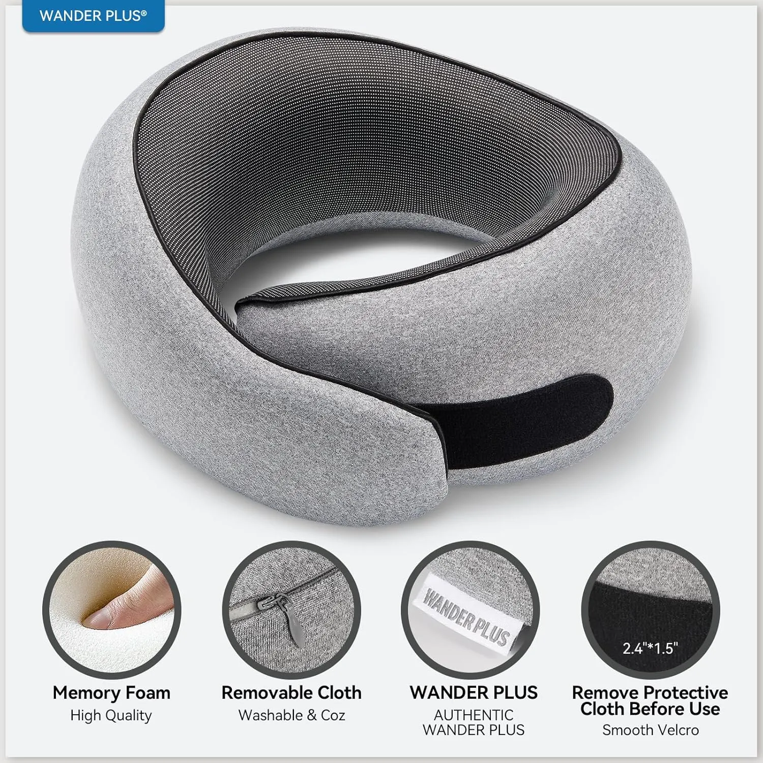 WANDER PLUS® Travel Neck Pillow Airplane Best for Sleeping Plane Car Train Office Flight for Adults Neck Support Ergonomic Design Memory Foam Packable Stuffable Inflatable Max Sky Blue