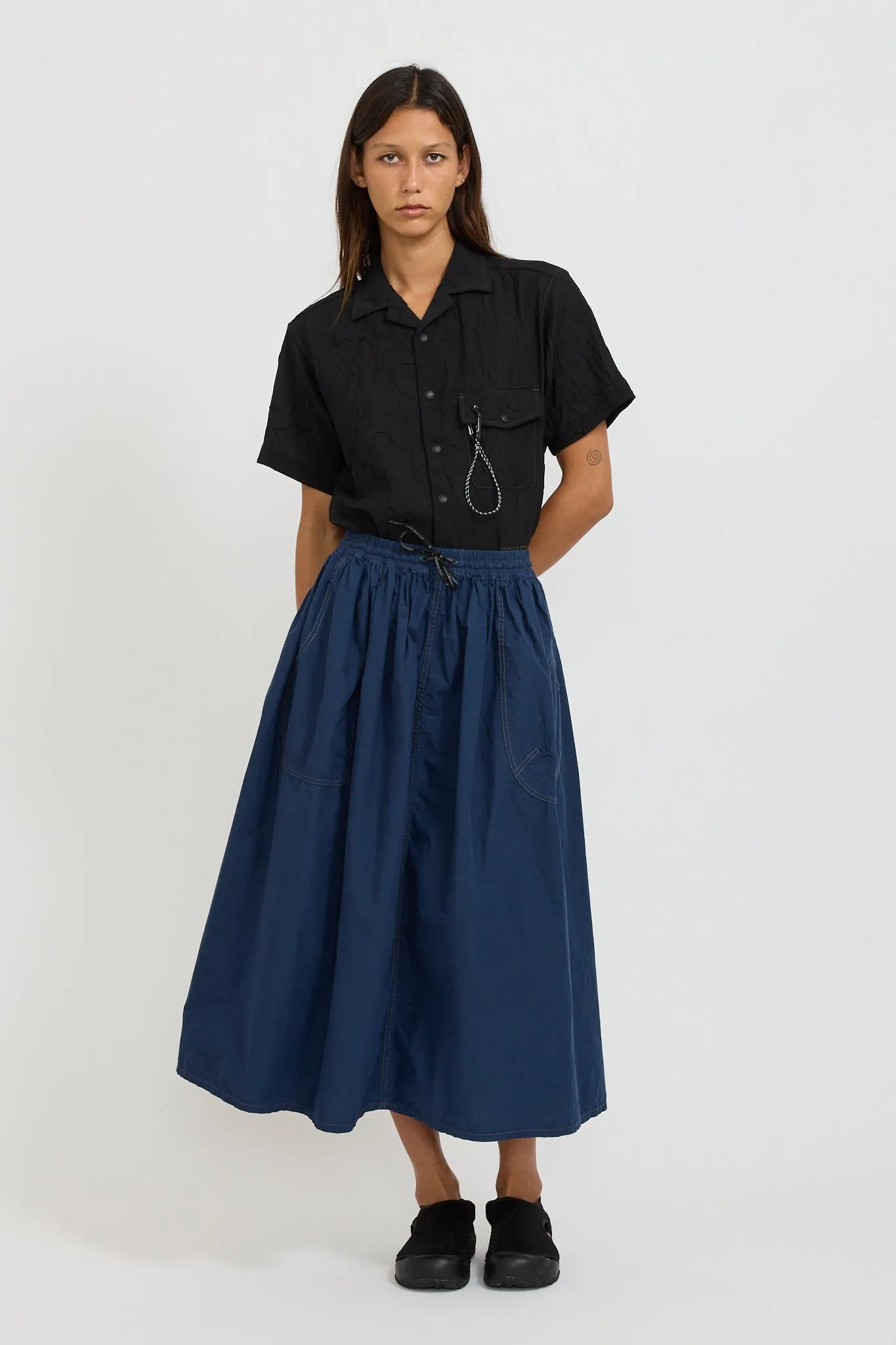 Washer Pleated Open SS Shirt Black