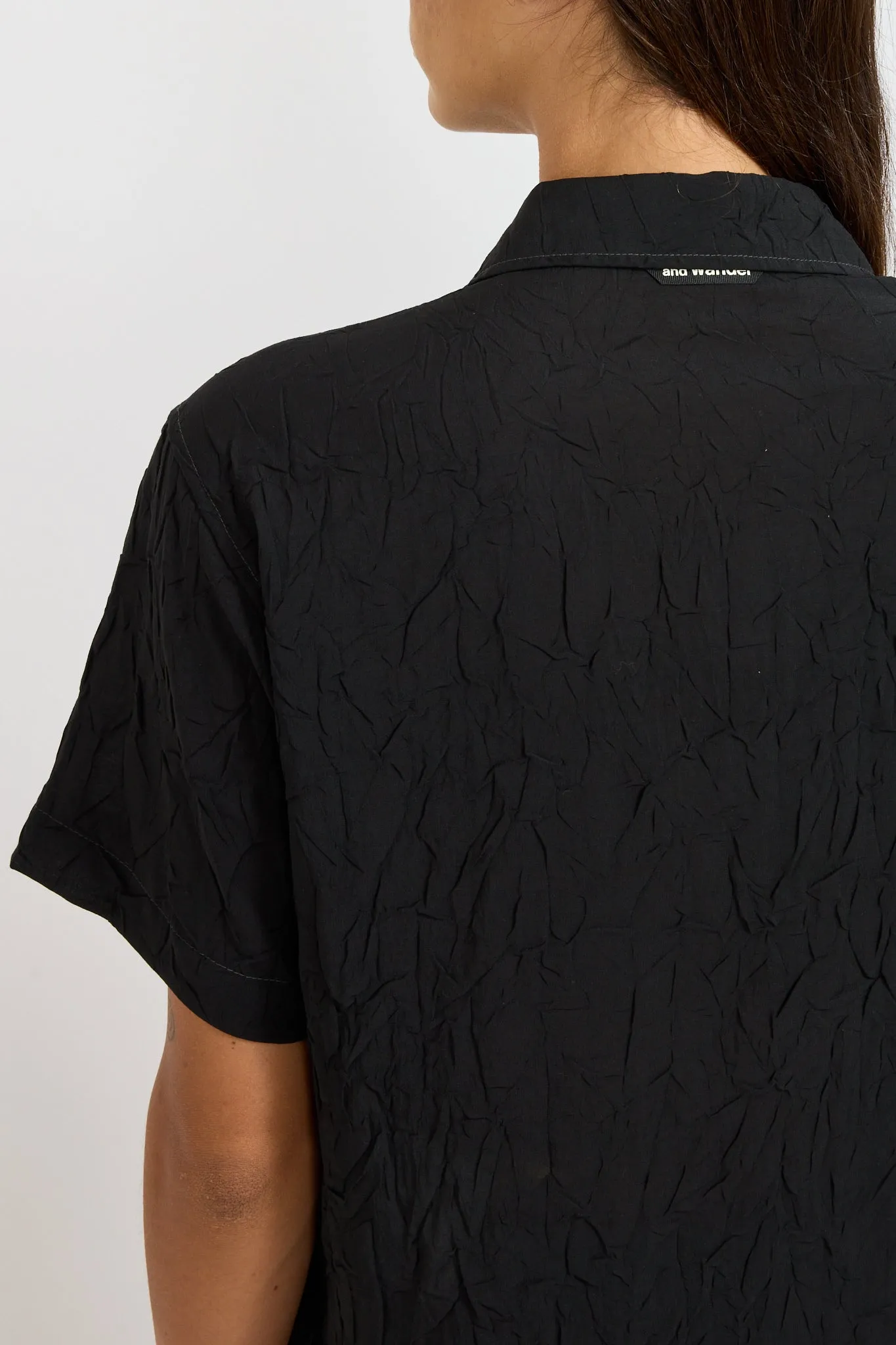 Washer Pleated Open SS Shirt Black