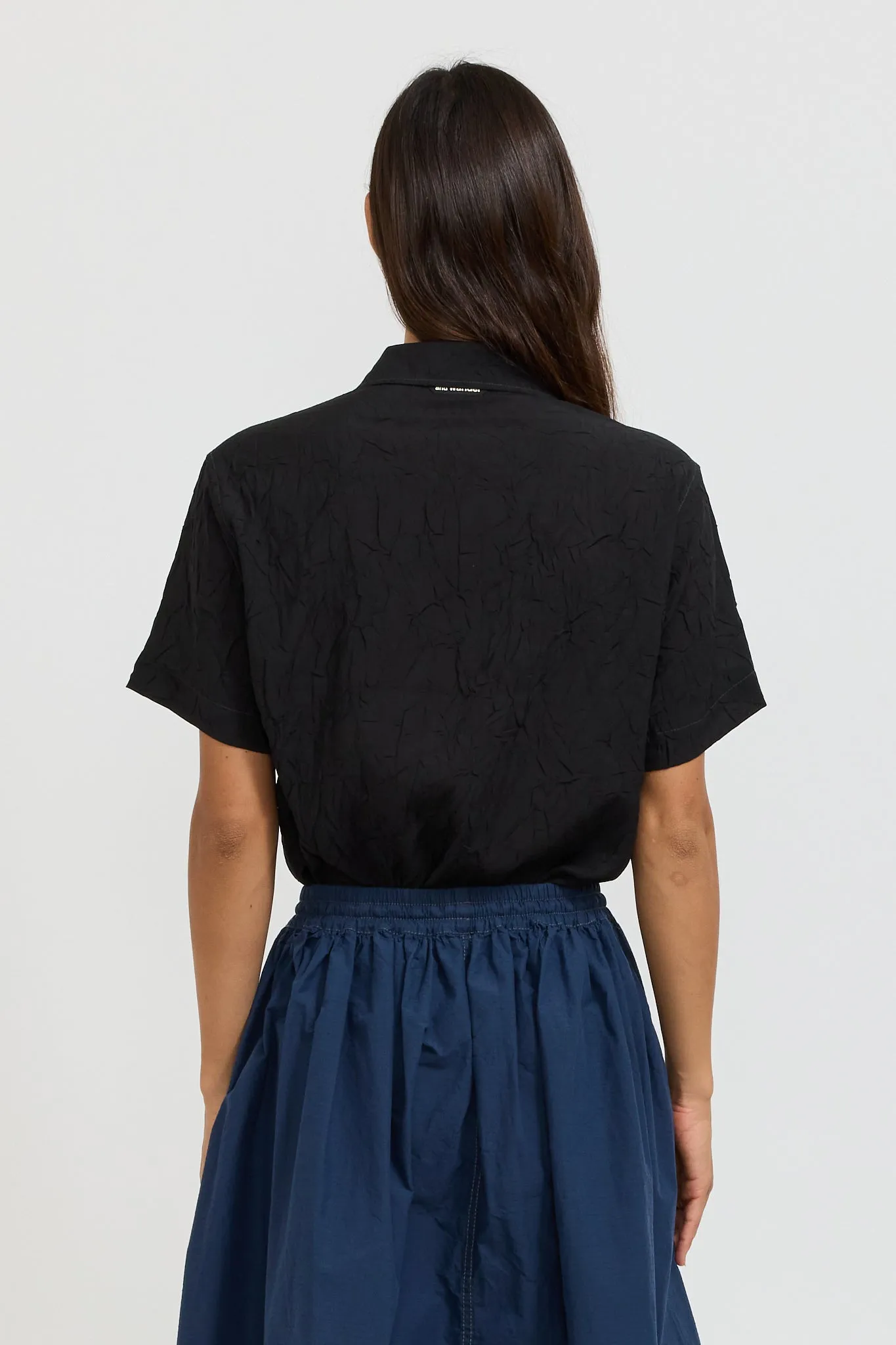 Washer Pleated Open SS Shirt Black