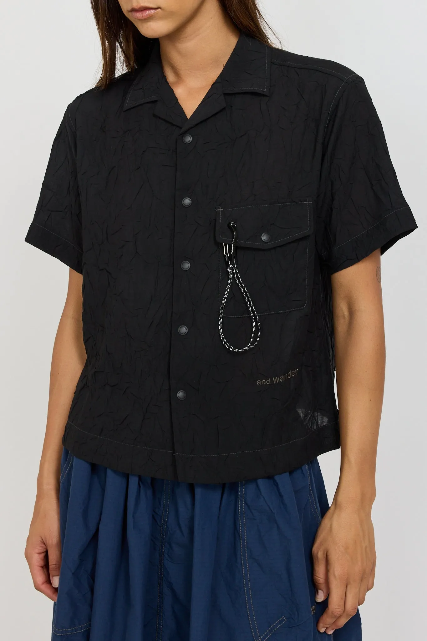 Washer Pleated Open SS Shirt Black