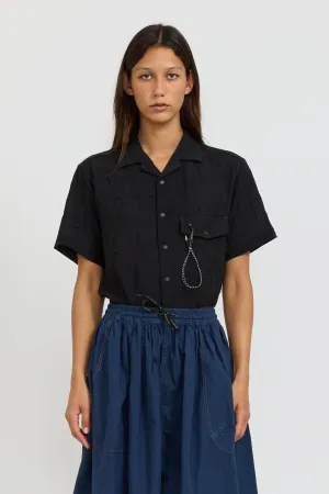 Washer Pleated Open SS Shirt Black
