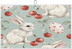 Watercolor Rabbit Cherry Golf Towel with Heavy Duty Carabiner Ultra Absorbent Quick Dry Perfect for Cleaning Clubs Balls Gear Essential Golf Accessory for Men Women Kids
