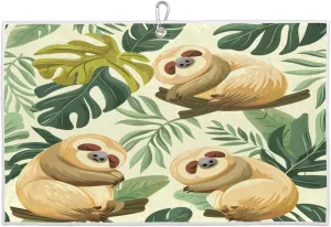 Watercolor Sloth Cute Leaves Golf Towel with Heavy Duty Carabiner Clip Quick Dry Ultra Absorbent Club Ball Cleaning Towel Golf Accessories for Men Women