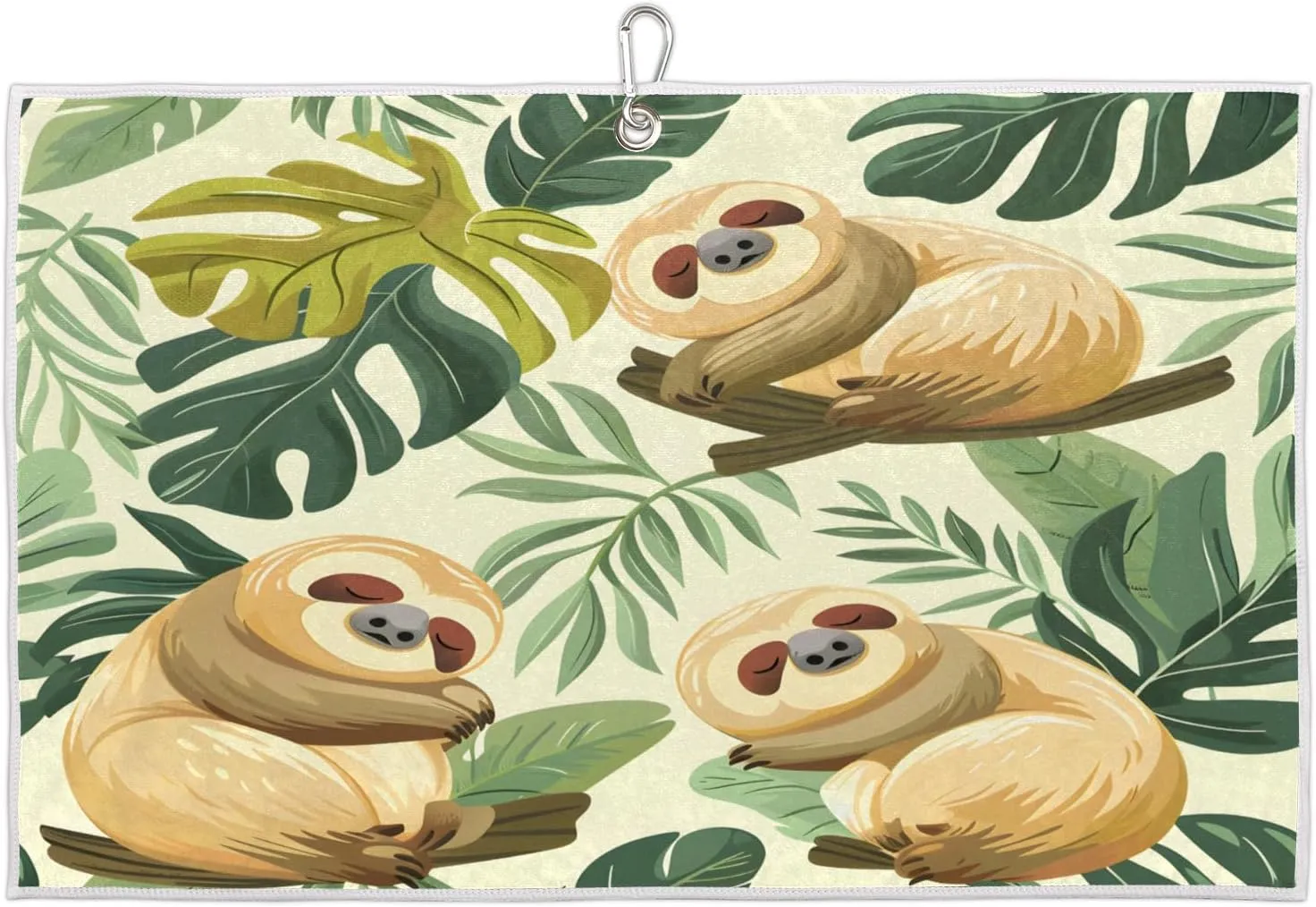 Watercolor Sloth Cute Leaves Golf Towel with Heavy Duty Carabiner Clip Quick Dry Ultra Absorbent Club Ball Cleaning Towel Golf Accessories for Men Women