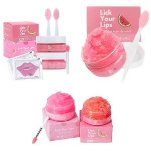 Watermelon Sugar Lip Scrub for Dry, 6-in-1 Lip Care Kit With Lip Sleeping Mask and Silicone Brush, Sugar Scrub, Sheet Mask to Reveal Luscious