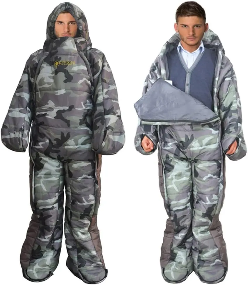 Wearable Sleeping Bag Camouflage 3 Season Sleeping Bag Camping Adults Full Body Sleep Pouch for Camping,Traveling, Hammocks, Hiking, Backpacking, Lounging(M)
