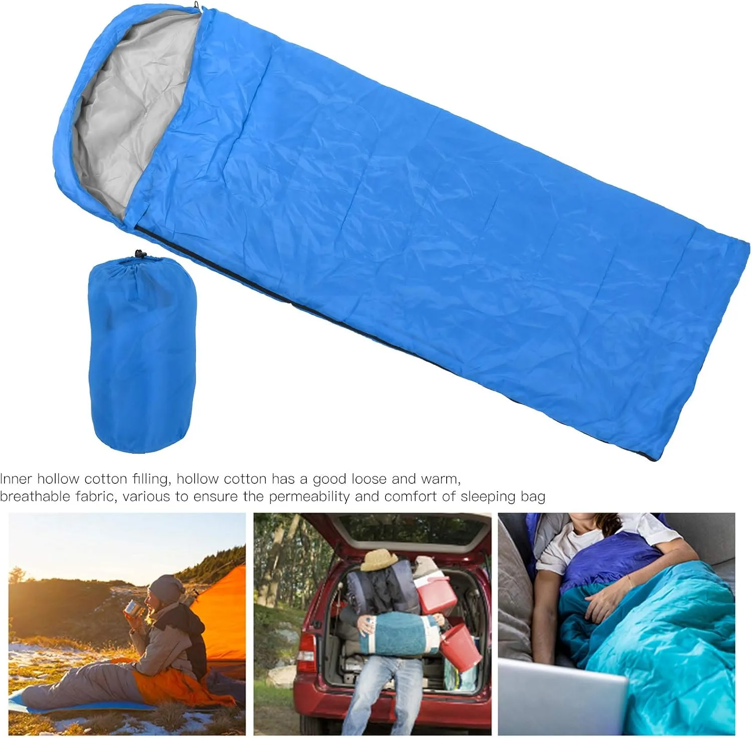 Weatherproof Envelope Sleeping Bag for Adults | Hooded Camping Sleeping Bag for Hiking/Backpacking/Outdoor | Hollow Cotton Filling, Double Zipper Design