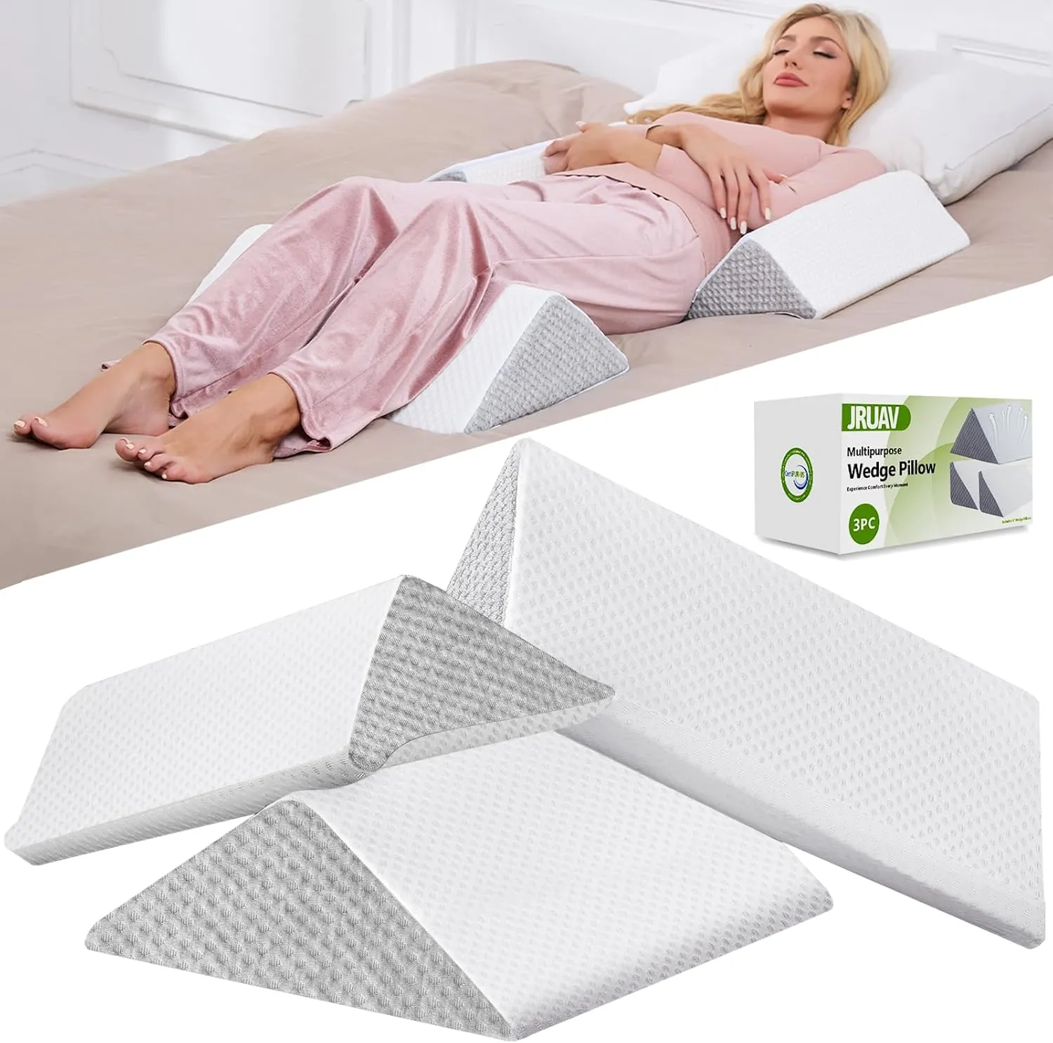 Wedge Pillow for Back Pain Relief: Bed Wedges Pillow for Sleeping (3 in 1) Elevated Pillows Memory Foam Triangle Support for Acid Reflux Post Surgery Body Positioners Pregnancy Side Sleepers Knee
