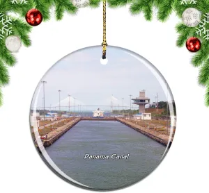 Weekino Panama Canal Christmas Xmas Tree Ornament Decoration Hanging Pendant Decor City Travel Souvenir Collection Double Sided Porcelain 2.85 Inch