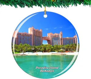 Weekino Paradise Island Bahamas Christmas Ornament City Travel Souvenir Collection Double Sided Porcelain 2.85 Inch Hanging Tree Decoration