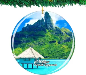 Weekino Tahiti French Polynesia Christmas Ornament City Travel Souvenir Collection Double Sided Porcelain 2.85 Inch Hanging Tree Decoration