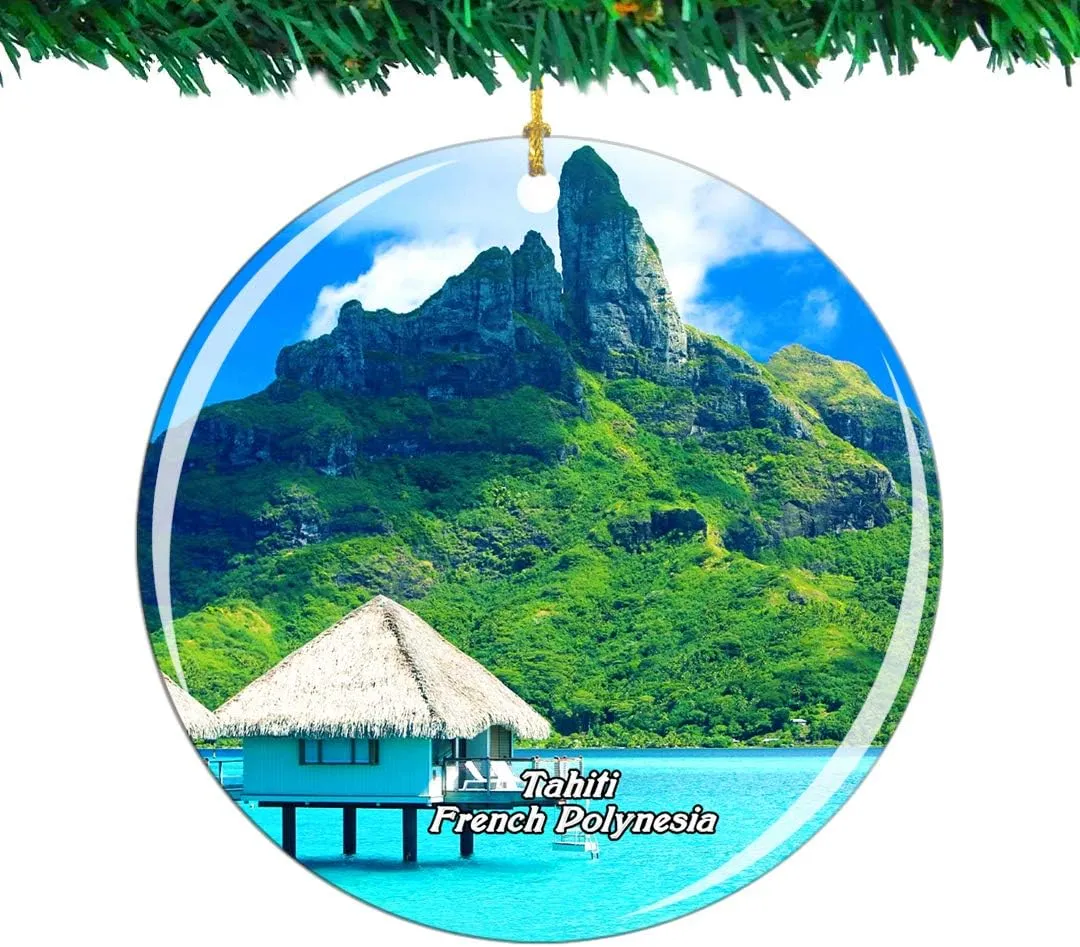 Weekino Tahiti French Polynesia Christmas Ornament City Travel Souvenir Collection Double Sided Porcelain 2.85 Inch Hanging Tree Decoration