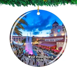 Weekino USA America CityPlace West Palm Beach Christmas Ornament City Travel Souvenir Collection Double Sided Porcelain 2.85 Inch Hanging Tree Decoration