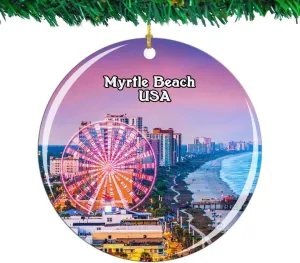 Weekino USA America Myrtle Beach Christmas Ornament City Travel Souvenir Collection Double Sided Porcelain 2.85 Inch Hanging Tree Decoration