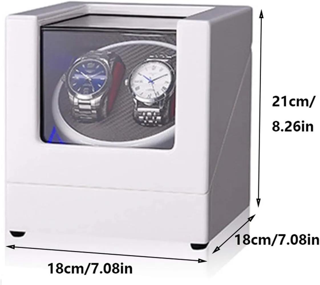 White Double Watch Winder Box for Automatic Watch Built-in LED Light Piano Paint Exterior Dual Power Supply Quiet Motor (A)