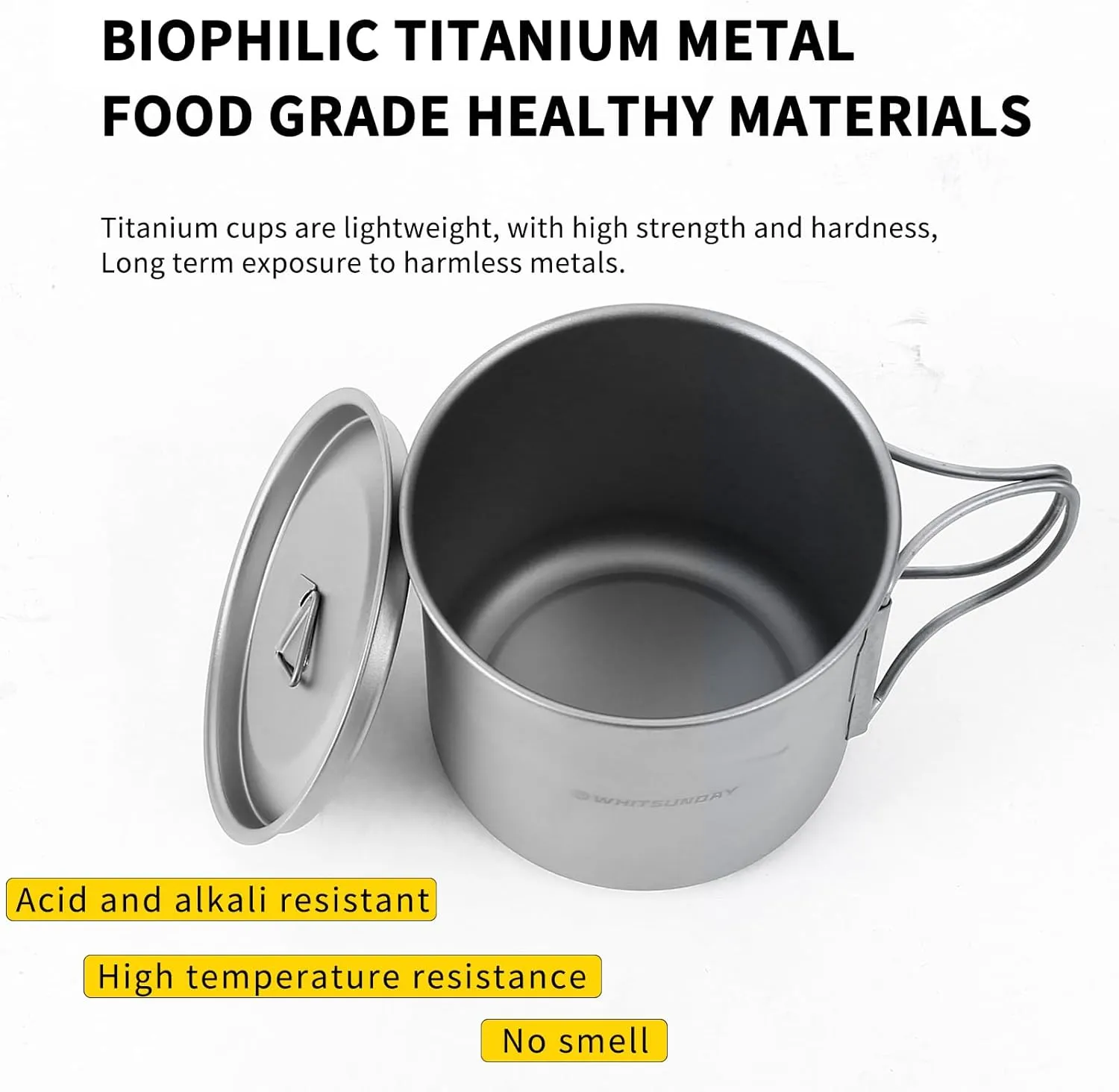 Whitsunday Titanium Pot with Lid Ultralight Titanium Mug Eco-Friendly Cup -L