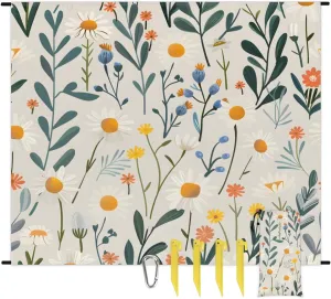 Wildflower Beach Blanket for Adults, 59" x 68" Waterproof Outdoor Picnic Blanket Mat Sand Proof Extra Large Flower Floral Plant Picnic Mat for Beach Travel Camping